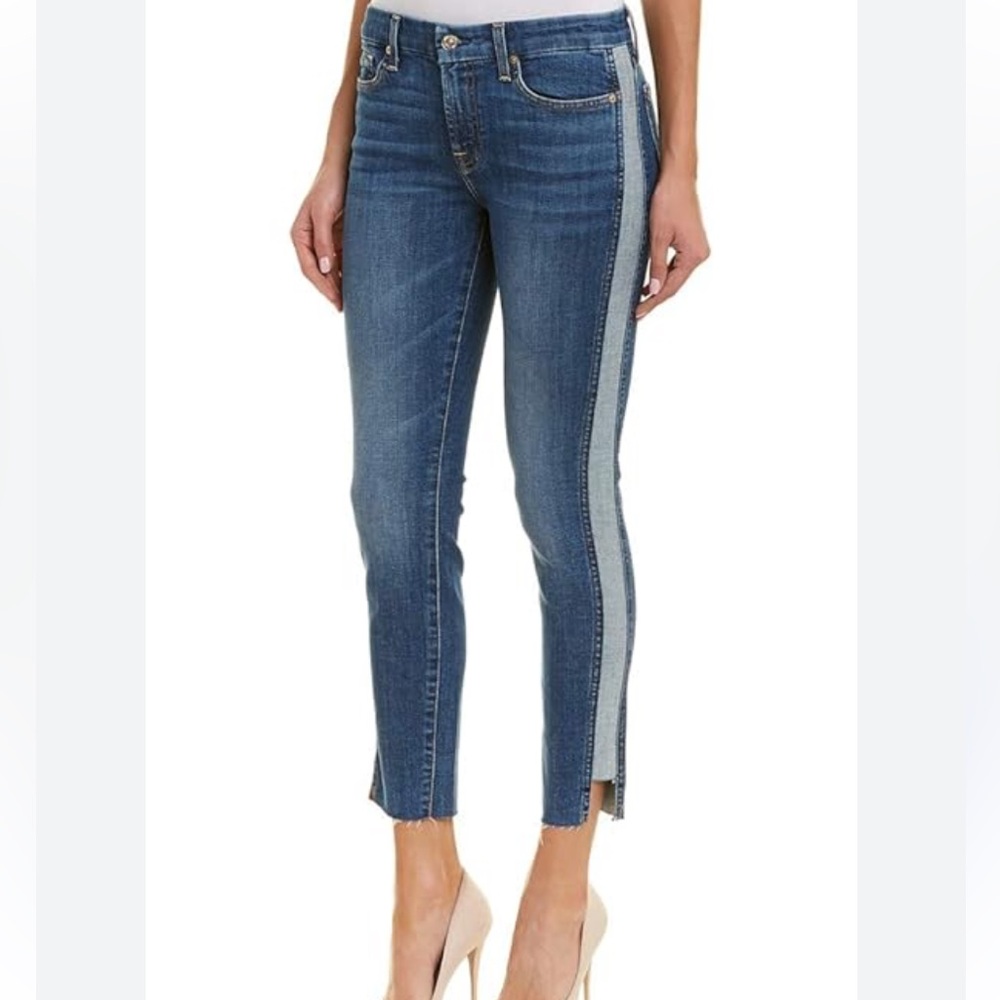 7 For All Mankind jeans Denim tuxedo stripe sides skinny stretch 28 soft